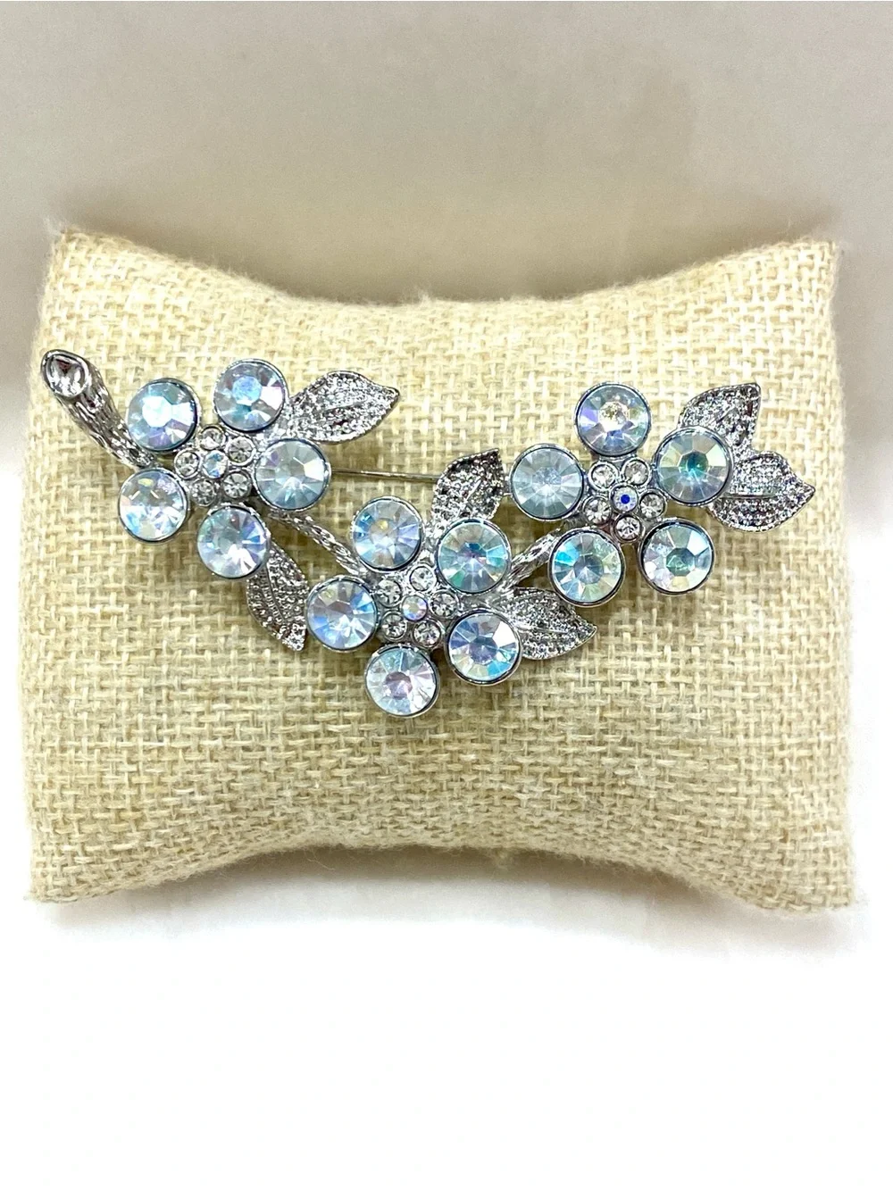 Jaclyn Smith Silver Floral Aurora Crystal Leaf Brooch